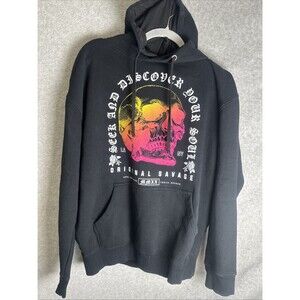 Original Savage Hoodie Black Knit Neon Gradient Skull Seek Discover Soul Mens XL